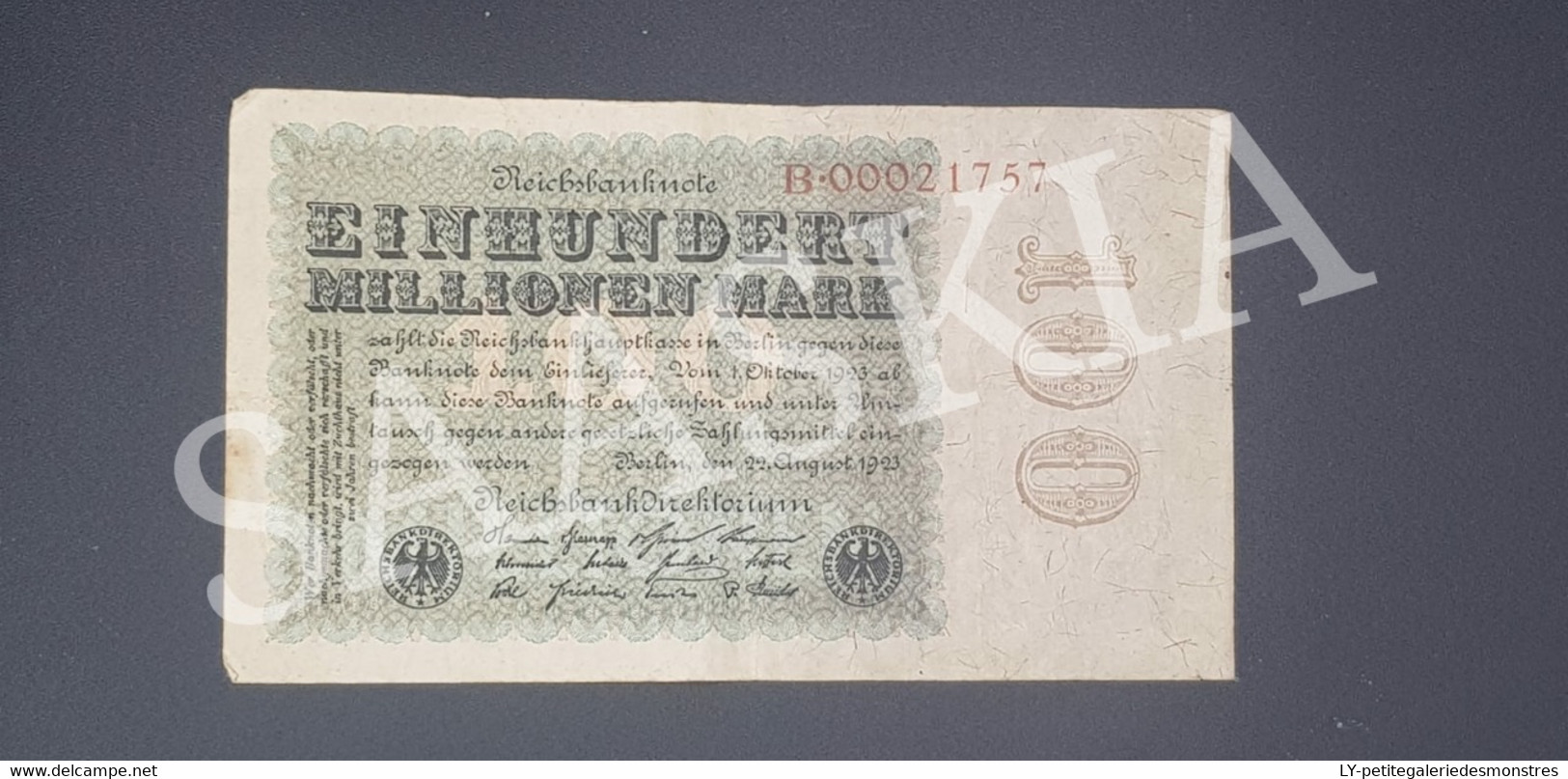 #BLT9 - 100 Einhundert  Millionen Mark Allemagne B 00021757 -  - Monnaie Argent Billet - 100 Millionen Mark