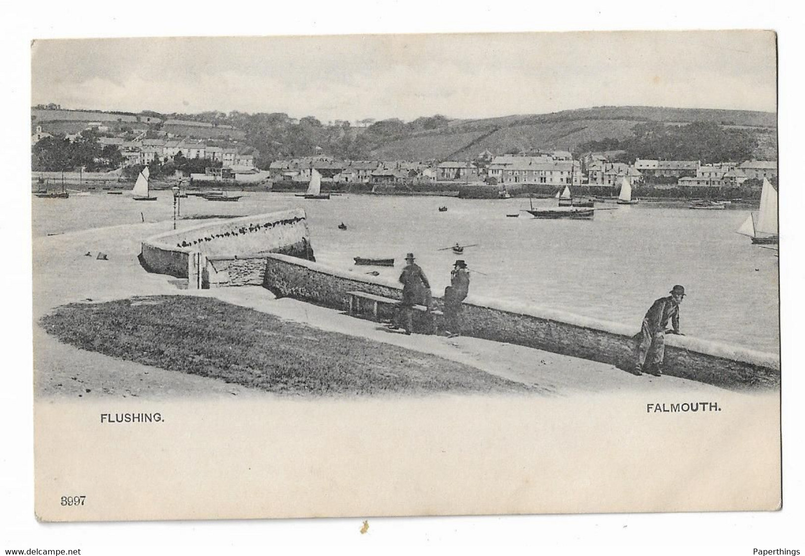 Postcard, Cornwall, Falmouth, Flushing, Harbour, Boats, People, Early 1900s. - Falmouth