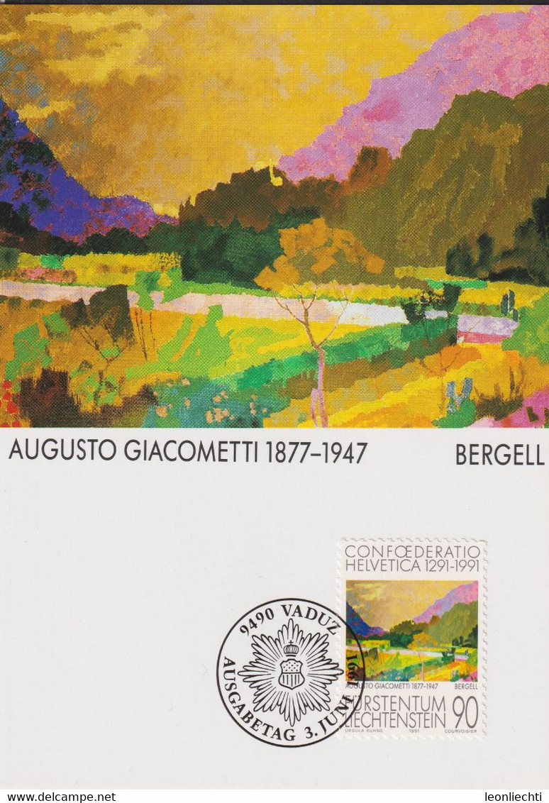 1991 Liechtenstein MC 102 Mi: LI 1018°, Y&T: LI 959°, ZNr. LI 960°, Hommage An Die Schweiz, Bergell, A. Giacometti - Lettres & Documents