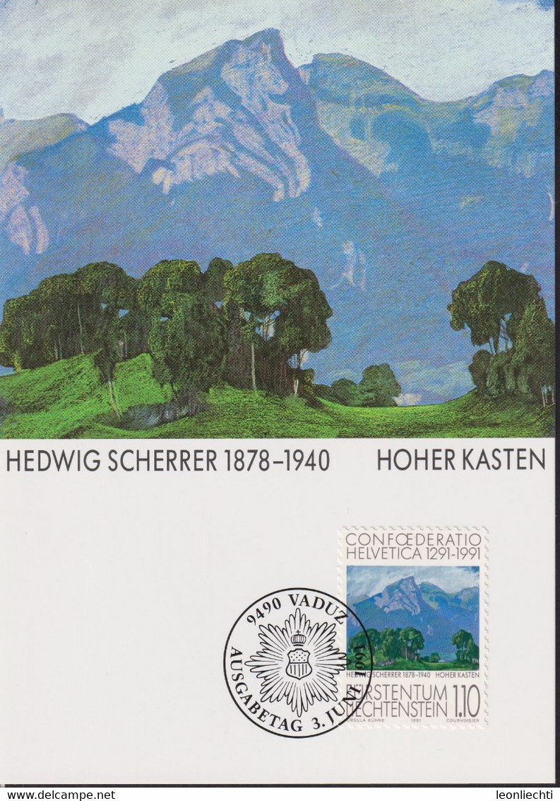 1991 Liechtenstein MC 102 Mi: LI 1019°, Y&T: LI 960°, ZNr. LI 961°, Hommage An Die Schweiz, Hoher Kasten,v. H. Scherrer - Sonstige & Ohne Zuordnung