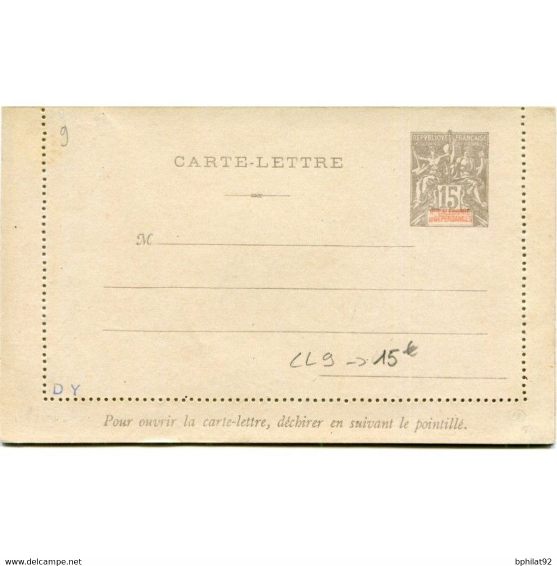 !!! NOUVELLE CALÉDONIE : TYPE GROUPE 15C ENTIER POSTAL CARTE LETTRE CL9 NEUVE - Postwaardestukken