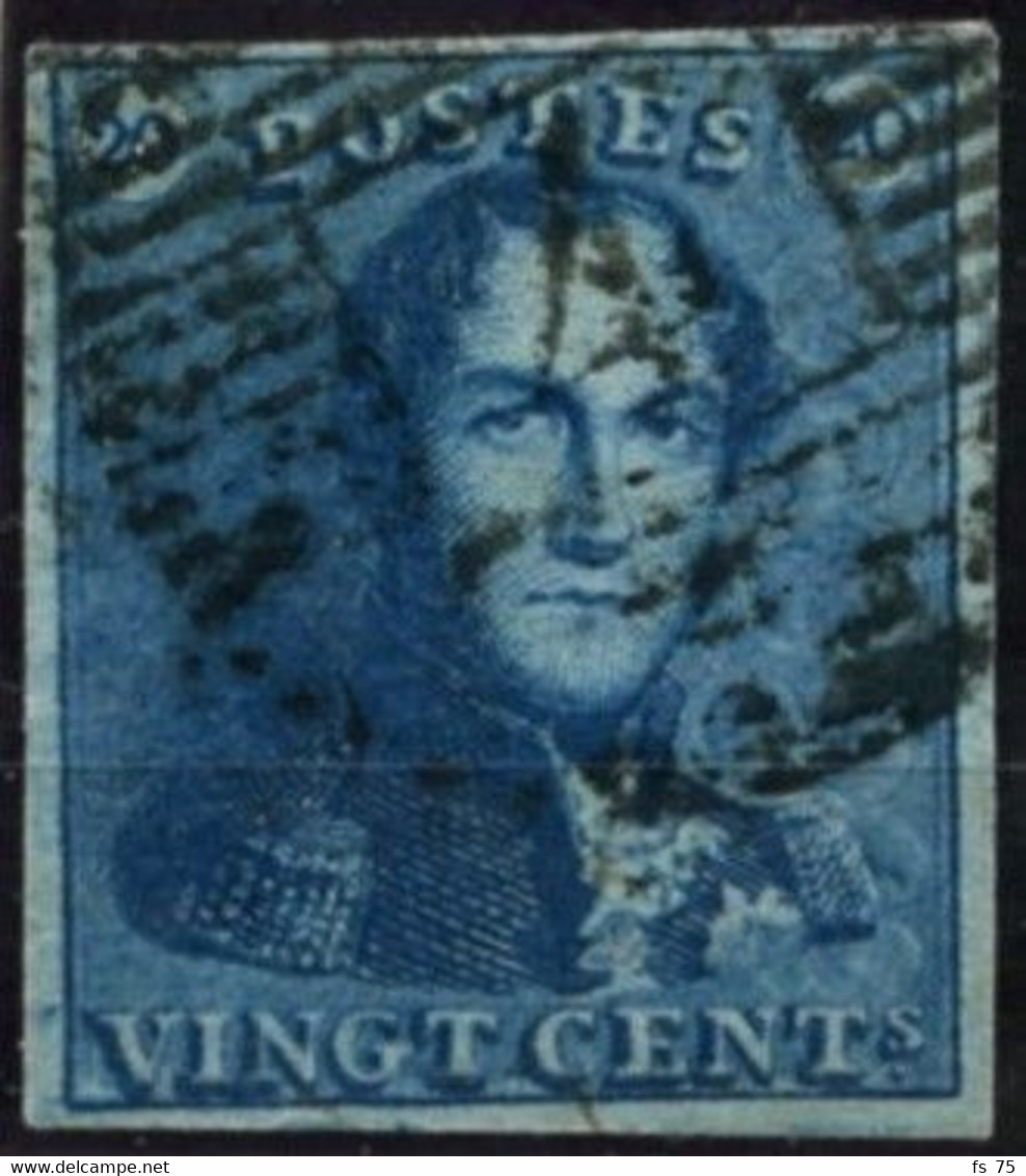 BELGIQUE - COB 2e - 20C BLEU VERDATRE EPAULETTES MARGE OBLITERE - 1849 Epauletten