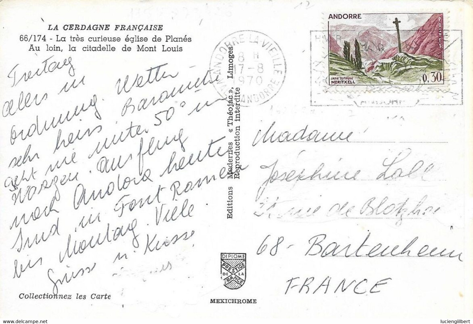 ANDORRE  -  TIMBRE  N° 159  -   CROIX GOTHIQUE -  1961   -    SEUL SUR LETTRE - 1970 - Lettres & Documents