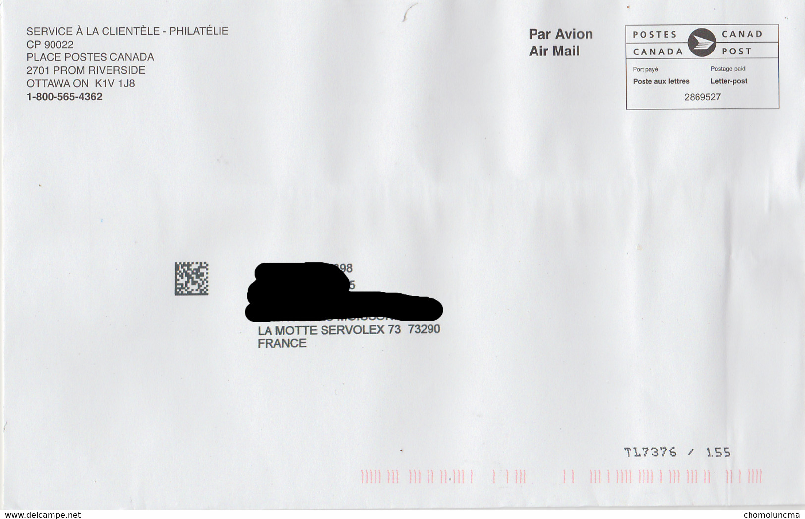 COVERS Post Canada Philatelic Bureau Mail Postes Postage Paid Port Payé One With QR Code Letter Post Postes Aux Lettres - Perforiert/Gezähnt