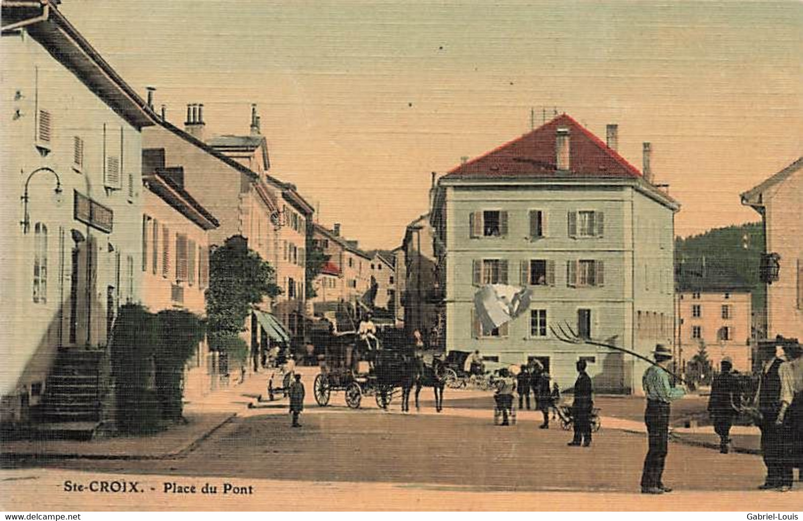 Ste-Croix Place Du Pont  Animée Linéaire 1909 M Sainte-Croix - Sainte-Croix 