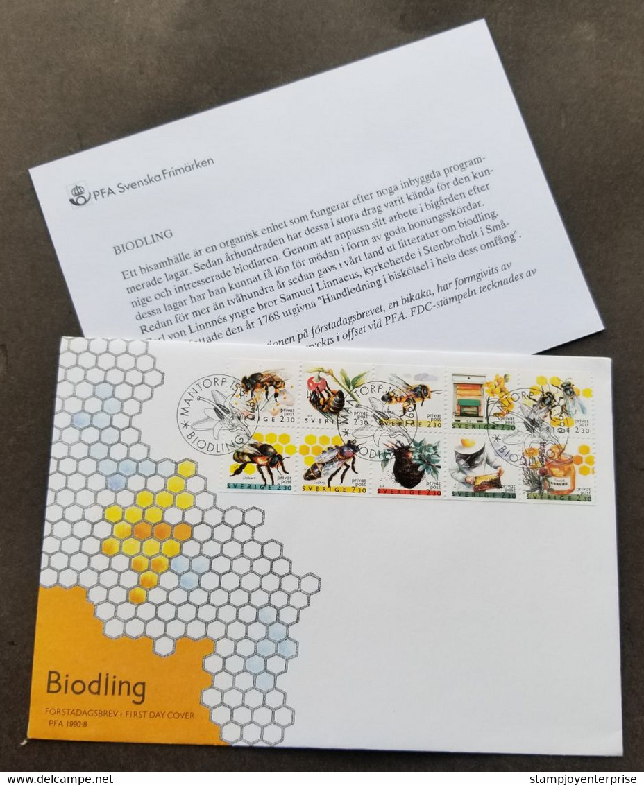 Sweden Biodling 1990 Honey Bee Insect Food Comb Fruit (stamp FDC) - Lettres & Documents