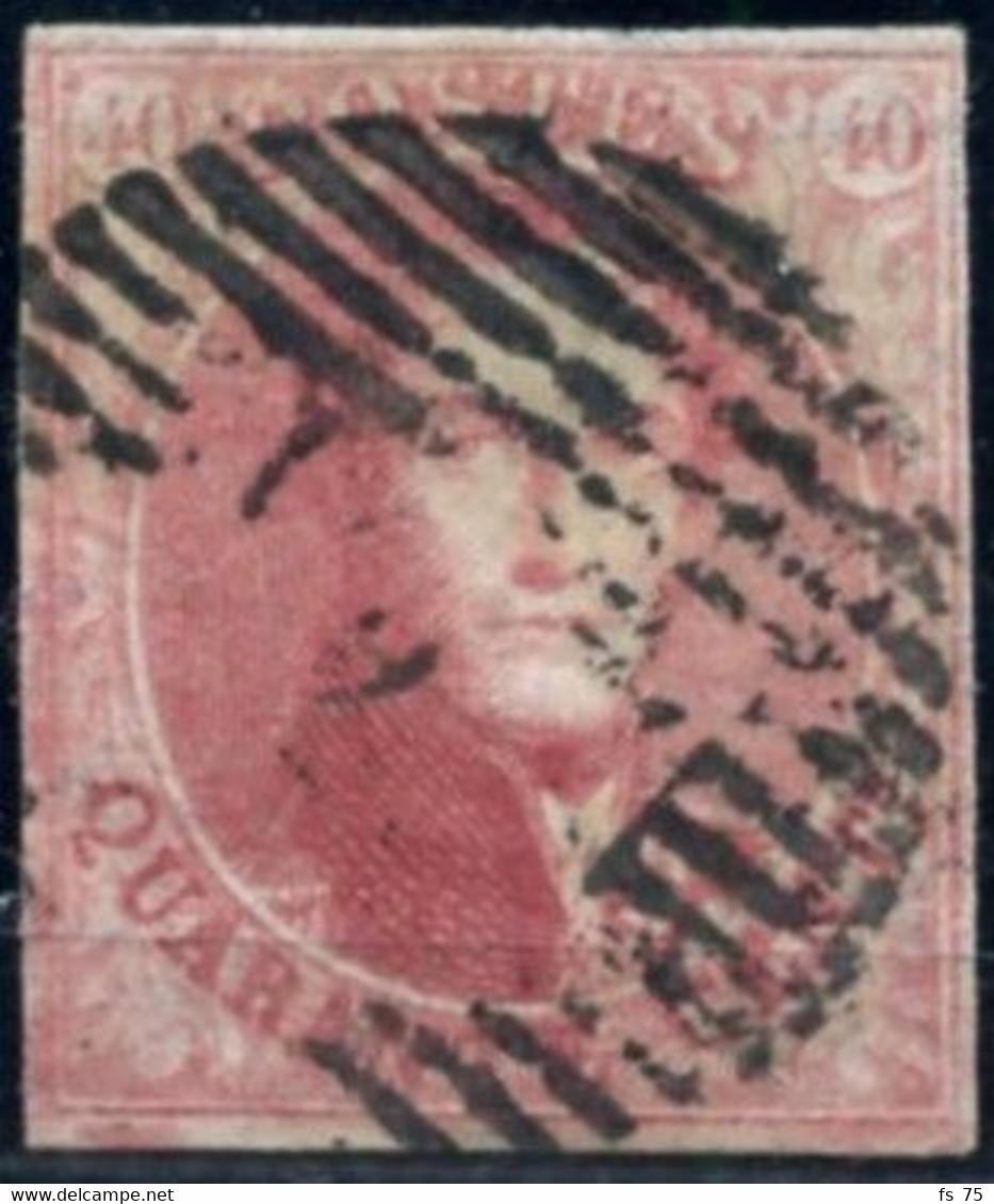 BELGIQUE - COB 5 - 40C CARMIN ROSE PAPIER MINCE MEDAILLON MARGE OBLITERE - 1849-1850 Medallions (3/5)
