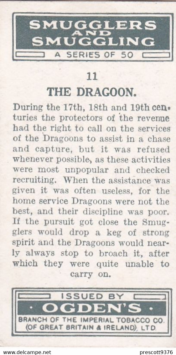 Smugglers & Smuggling 1932  - 11 The Dragoon -  Ogdens Original Cigarette Card - - Ogden's