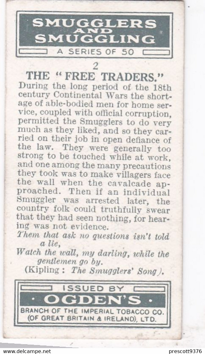 Smugglers & Smuggling 1932  - 2 The Free Traders -  Ogdens Original Cigarette Card - - Ogden's