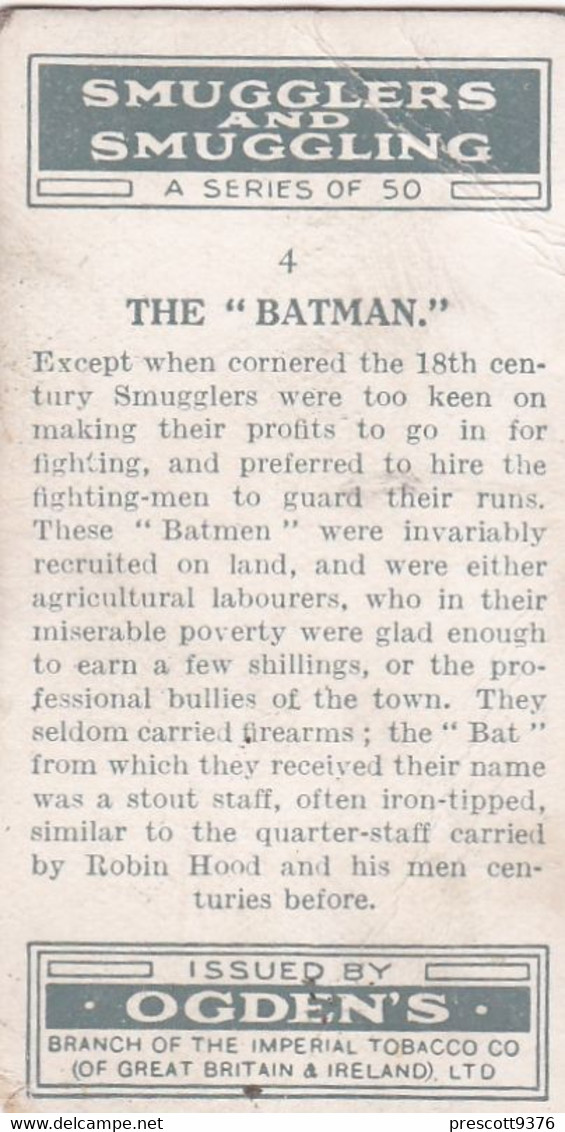 Smugglers & Smuggling 1932  - 4 The Batman -  Ogdens Original Cigarette Card - - Ogden's