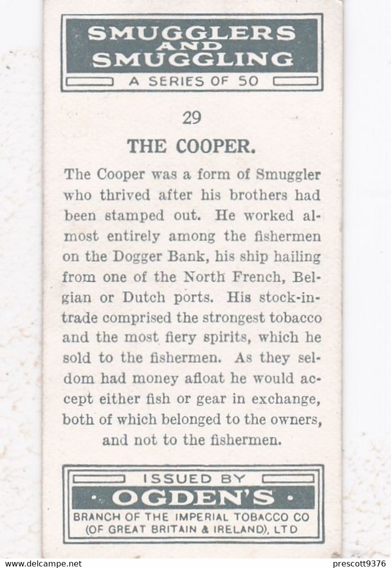 Smugglers & Smuggling 1932  - 29 The Cooper -  Ogdens Original Cigarette Card - - Ogden's