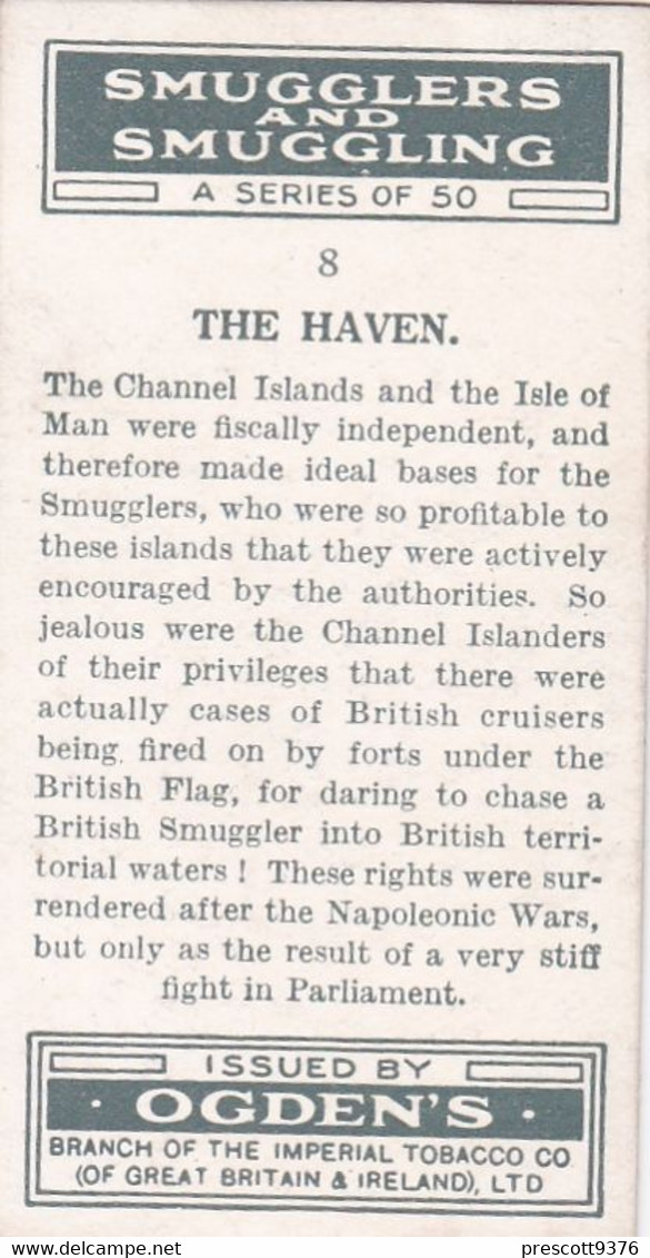 Smugglers & Smuggling 1932  - 8 The Haven -  Ogdens Original Cigarette Card - - Ogden's