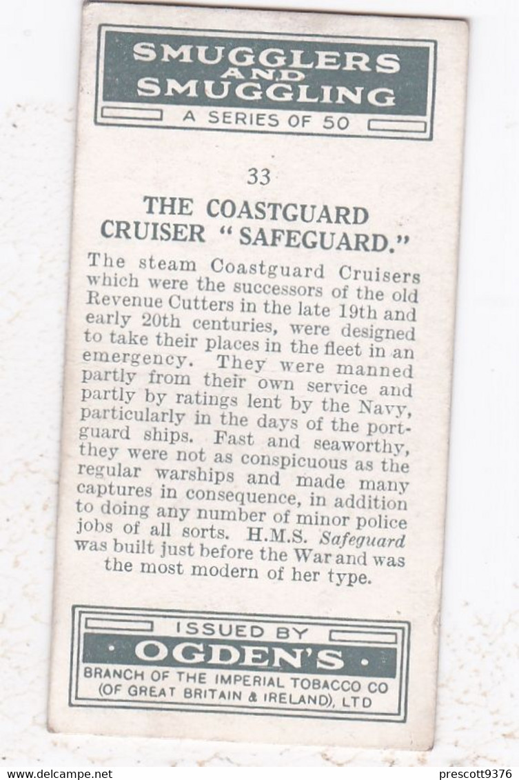 Smugglers & Smuggling 1932  - 33 The Coast Guard Cruiser-  Ogdens Original Cigarette Card - - Ogden's