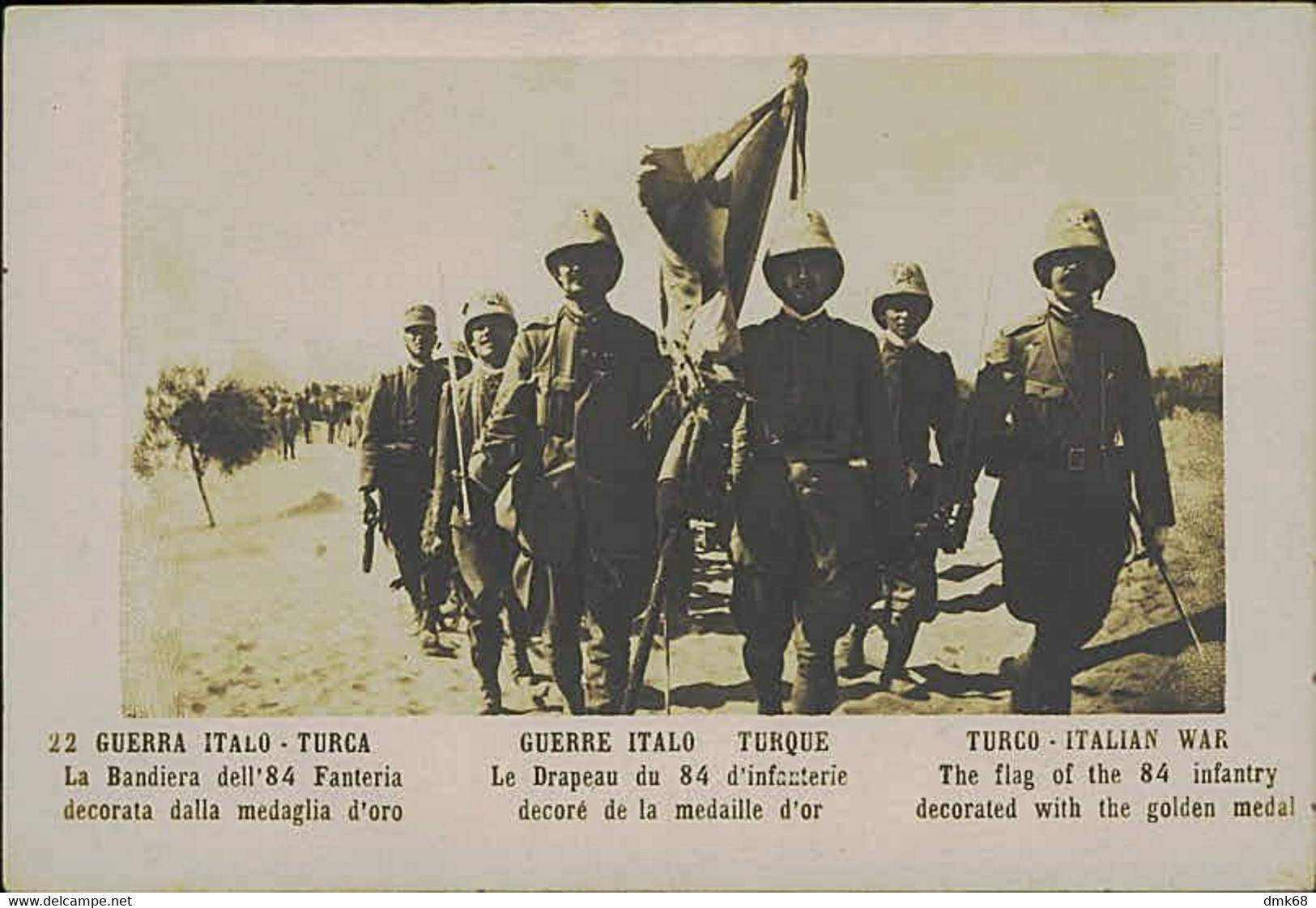 LIBIA / LYBIA - ITALY / TURKEY WAR - BANDIERA DELL'84 FANTERIA DECORATA DELLA MEDAGLIA D'ORO RPPC POSTCARD 1910s (11847) - Libia