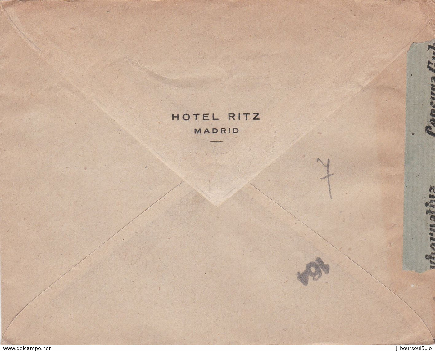 Franchise Militaire Guerre D'Espagne 1940 Censure Madrid 146  Enveloppe Hotel RITZ Madrid - Bolli Di Censura Repubblicana