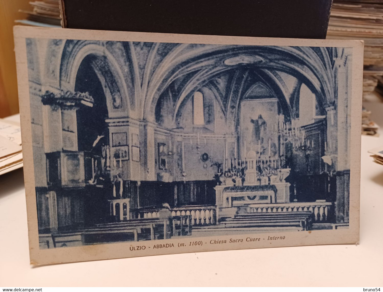 Cartolina Ulzio Abbadia Prov Torino  Chiesa Sacro Cuore Interno 1945 - Otros Monumentos Y Edificios