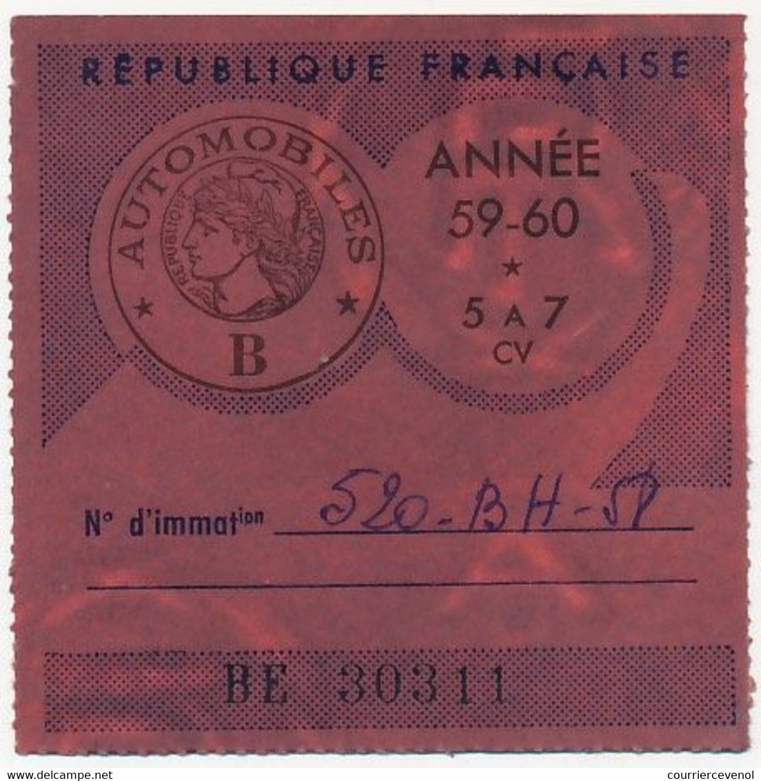 FRANCE - Vignettes Automobile 1959/60 - 1961/62 - 1962/63 - Véhicule 5 à 7 Cv - Briefe U. Dokumente