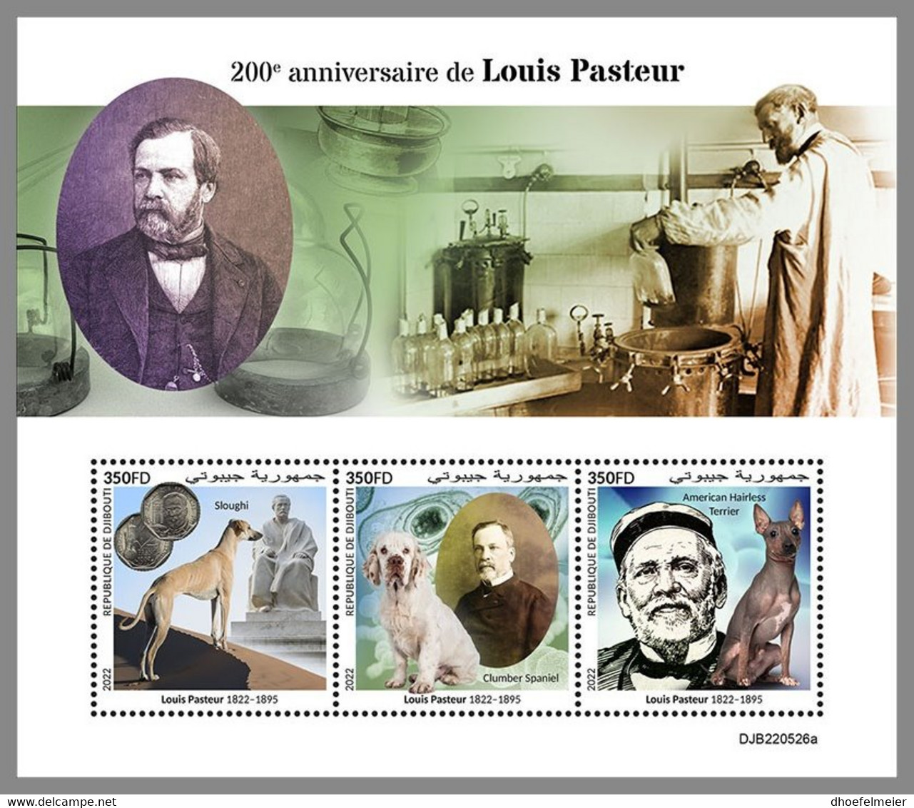 DJIBOUTI 2022 MNH Louis Pasteur Dogs Hunde Chiens M/S - OFFICIAL ISSUE - DHQ2305 - Louis Pasteur