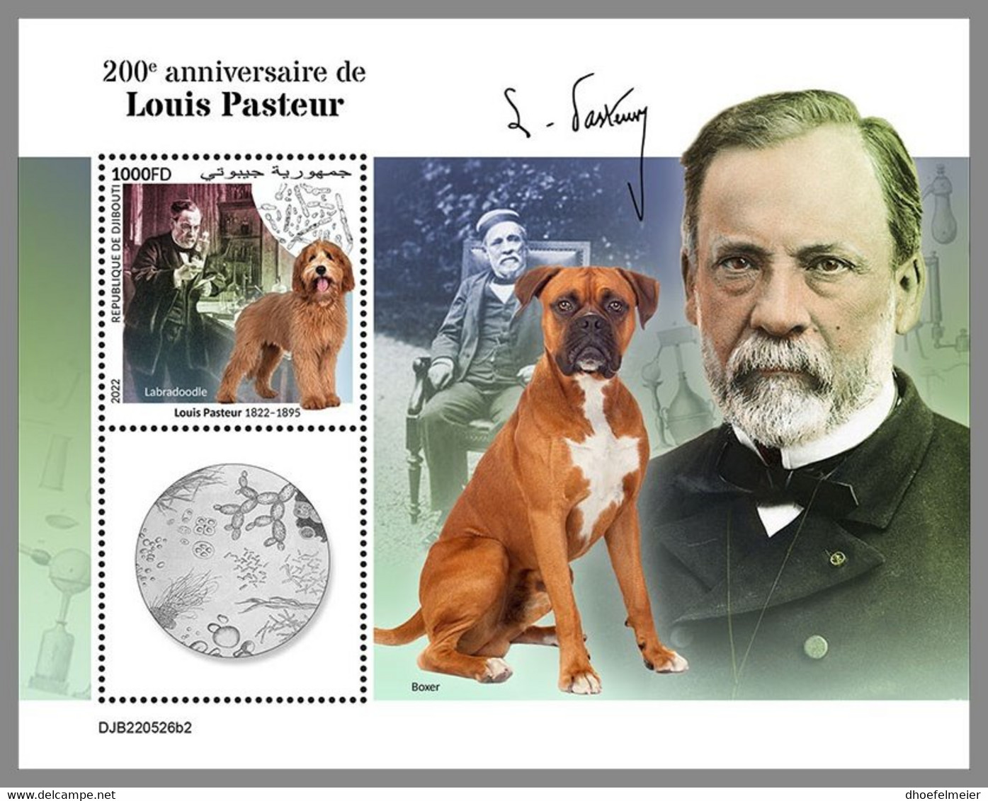 DJIBOUTI 2022 MNH Louis Pasteur Dogs Hunde Chiens S/S II - OFFICIAL ISSUE - DHQ2305 - Louis Pasteur