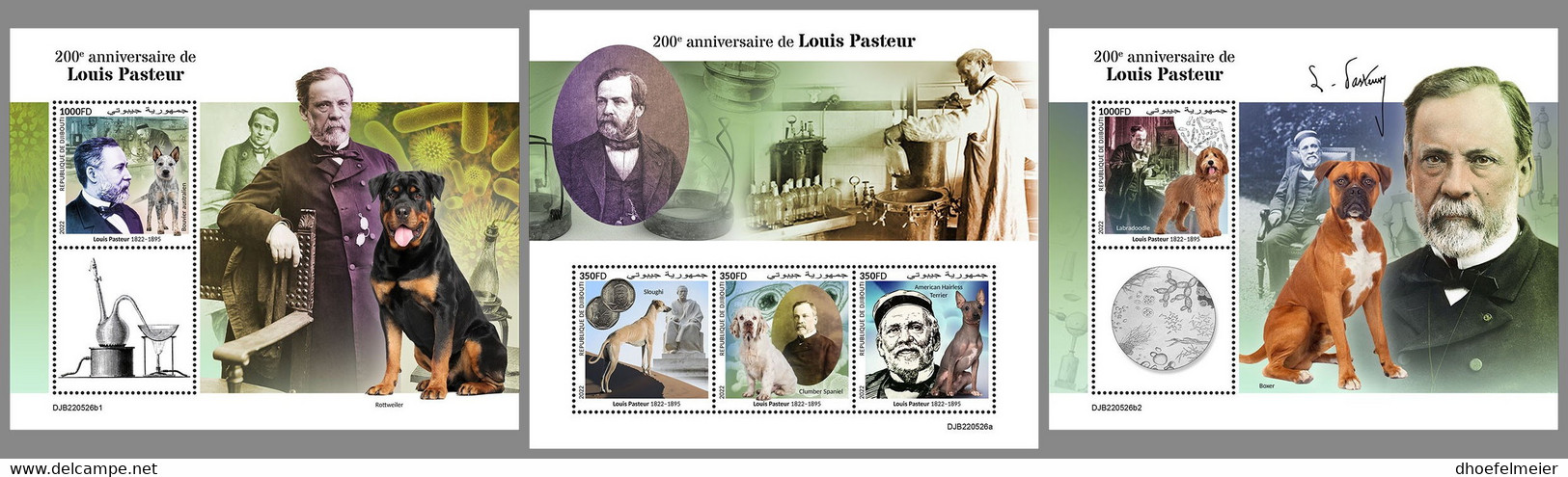 DJIBOUTI 2022 MNH Louis Pasteur Dogs Hunde Chiens M/S+2S/S - OFFICIAL ISSUE - DHQ2305 - Louis Pasteur