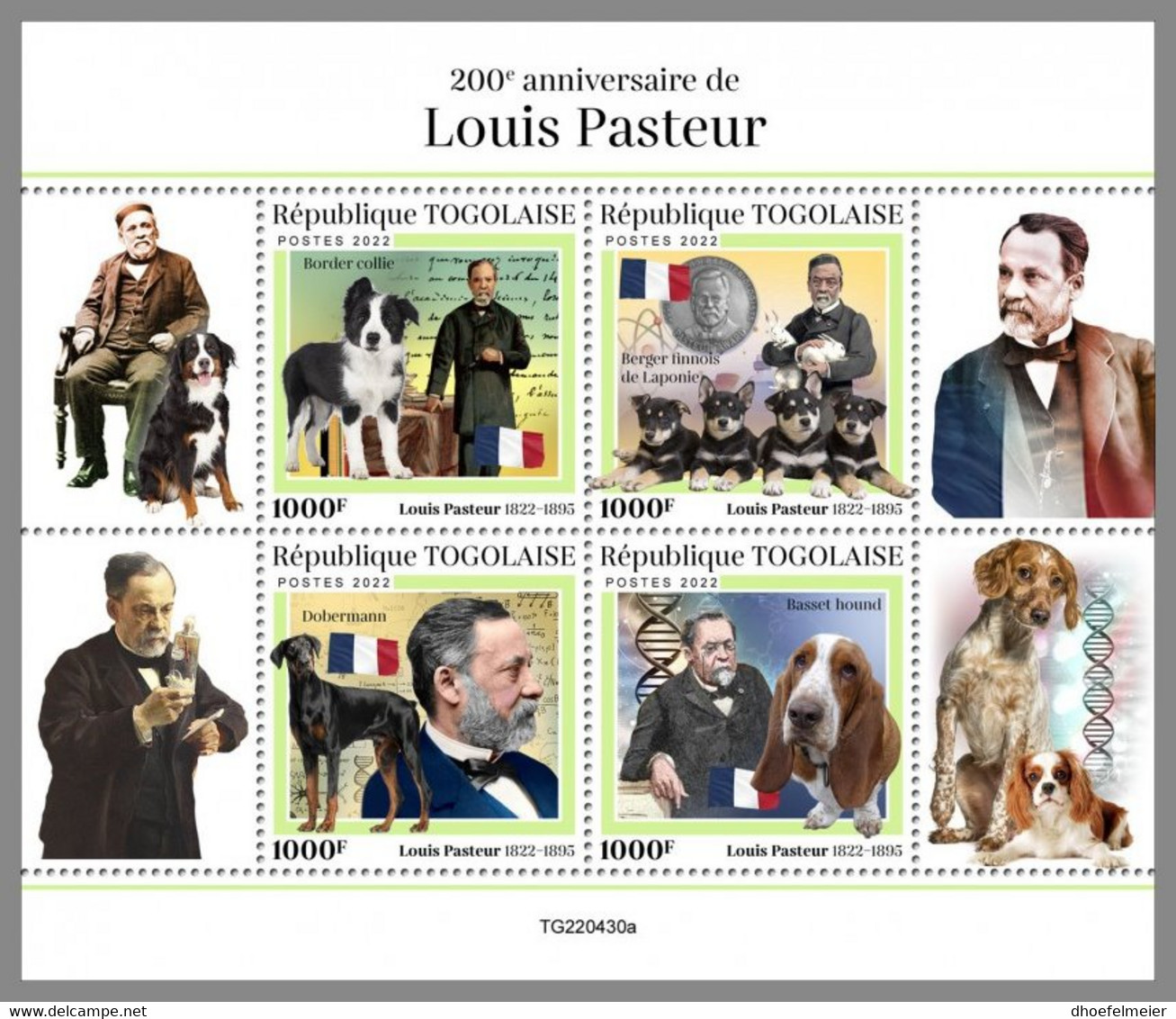 TOGO 2022 MNH Louis Pasteur Dogs Hunde Chiens M/S - OFFICIAL ISSUE - DHQ2305 - Louis Pasteur