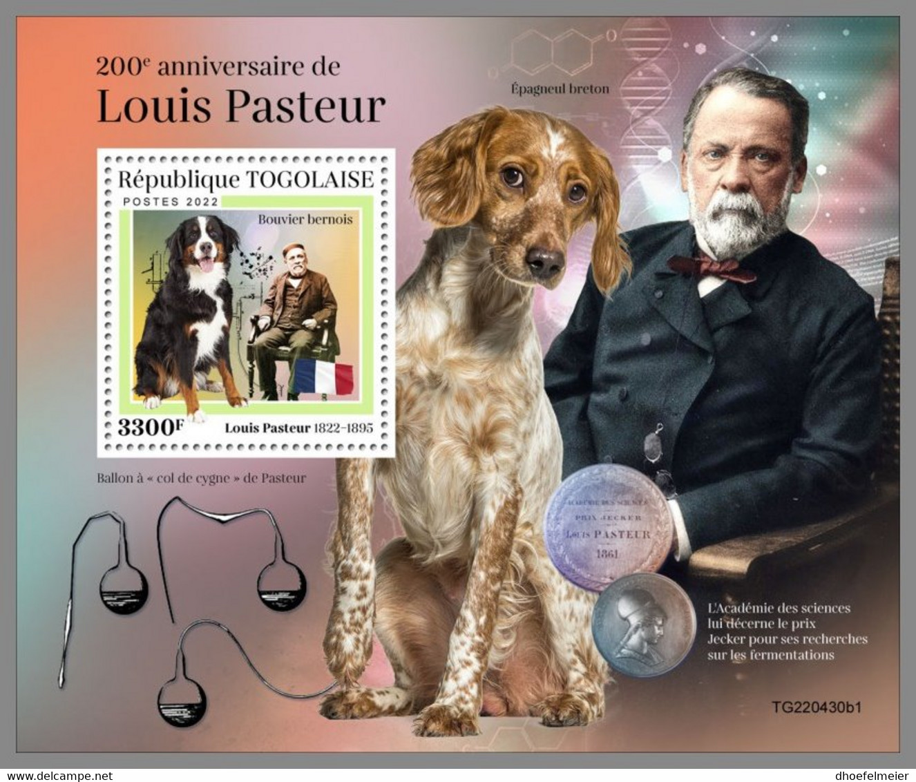 TOGO 2022 MNH Louis Pasteur Dogs Hunde Chiens S/S I - OFFICIAL ISSUE - DHQ2305 - Louis Pasteur