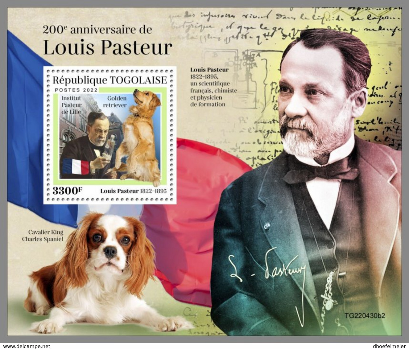 TOGO 2022 MNH Louis Pasteur Dogs Hunde Chiens S/S II - OFFICIAL ISSUE - DHQ2305 - Louis Pasteur