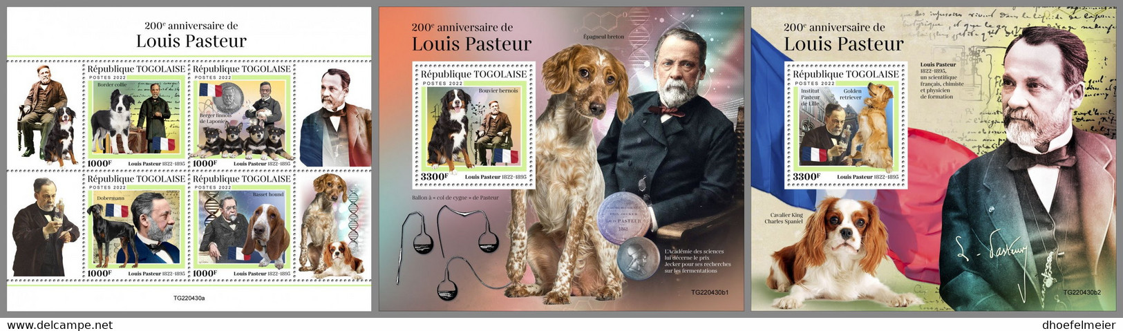TOGO 2022 MNH Louis Pasteur Dogs Hunde Chiens M/S+2S/S - OFFICIAL ISSUE - DHQ2305 - Louis Pasteur