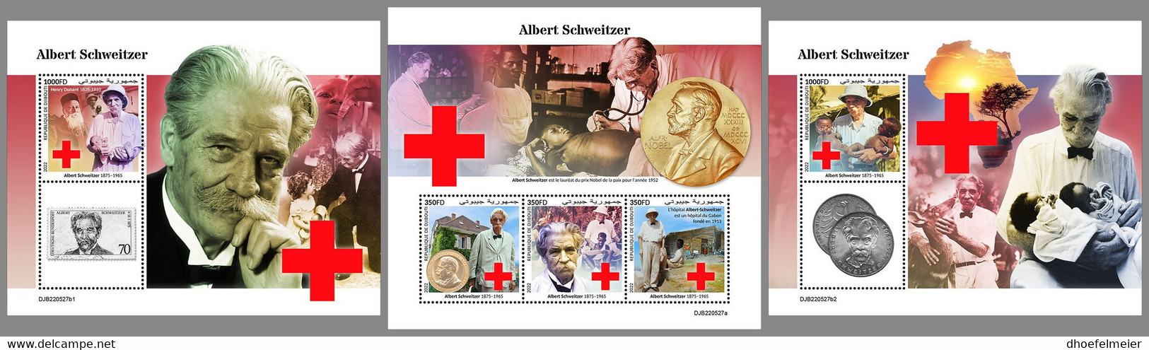 DJIBOUTI 2022 MNH Albert Schweitzer M/S+2S/S - IMPERFORATED - DHQ2305 - Albert Einstein