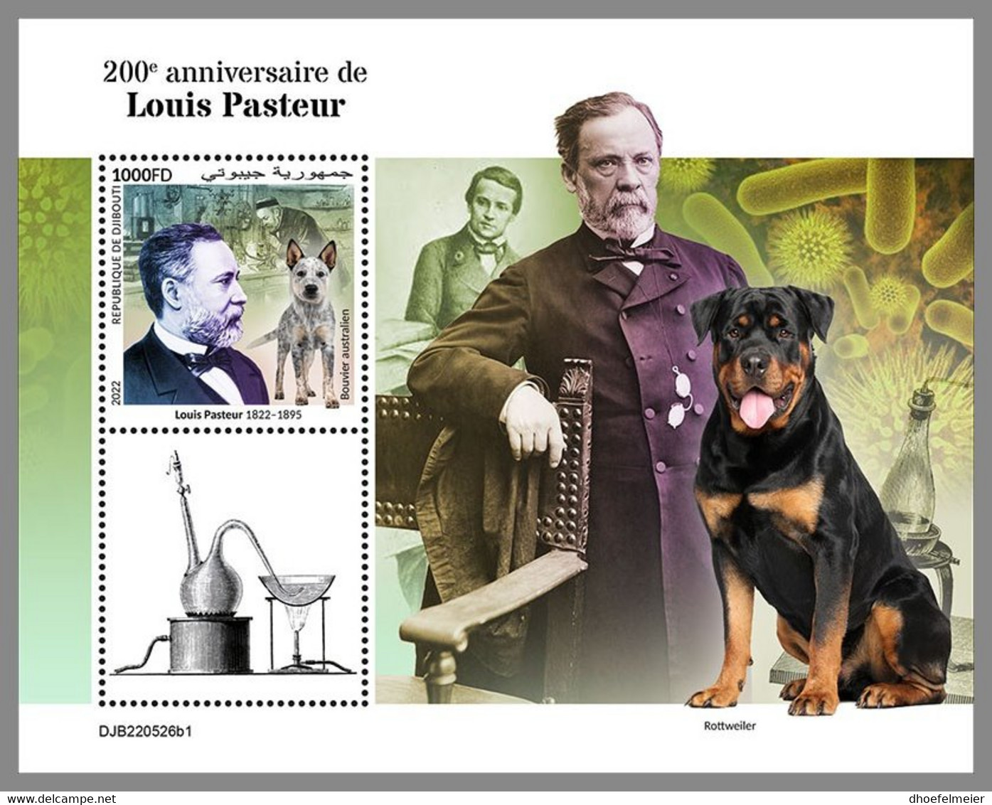 DJIBOUTI 2022 MNH Louis Pasteur Dogs Hunde Chiens S/S I - IMPERFORATED - DHQ2305 - Louis Pasteur