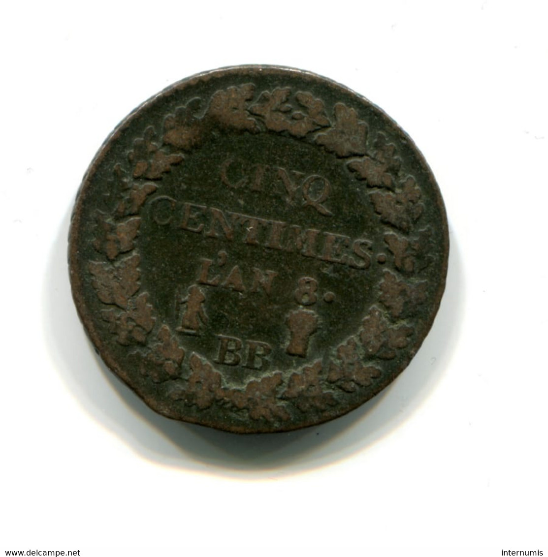 France, 5 Centimes, An 8-BB, Dupre, Cuivre/Copper, Strasbourg, TB (VF), KM#640, F.115/74, G.126a - 5 Centimes