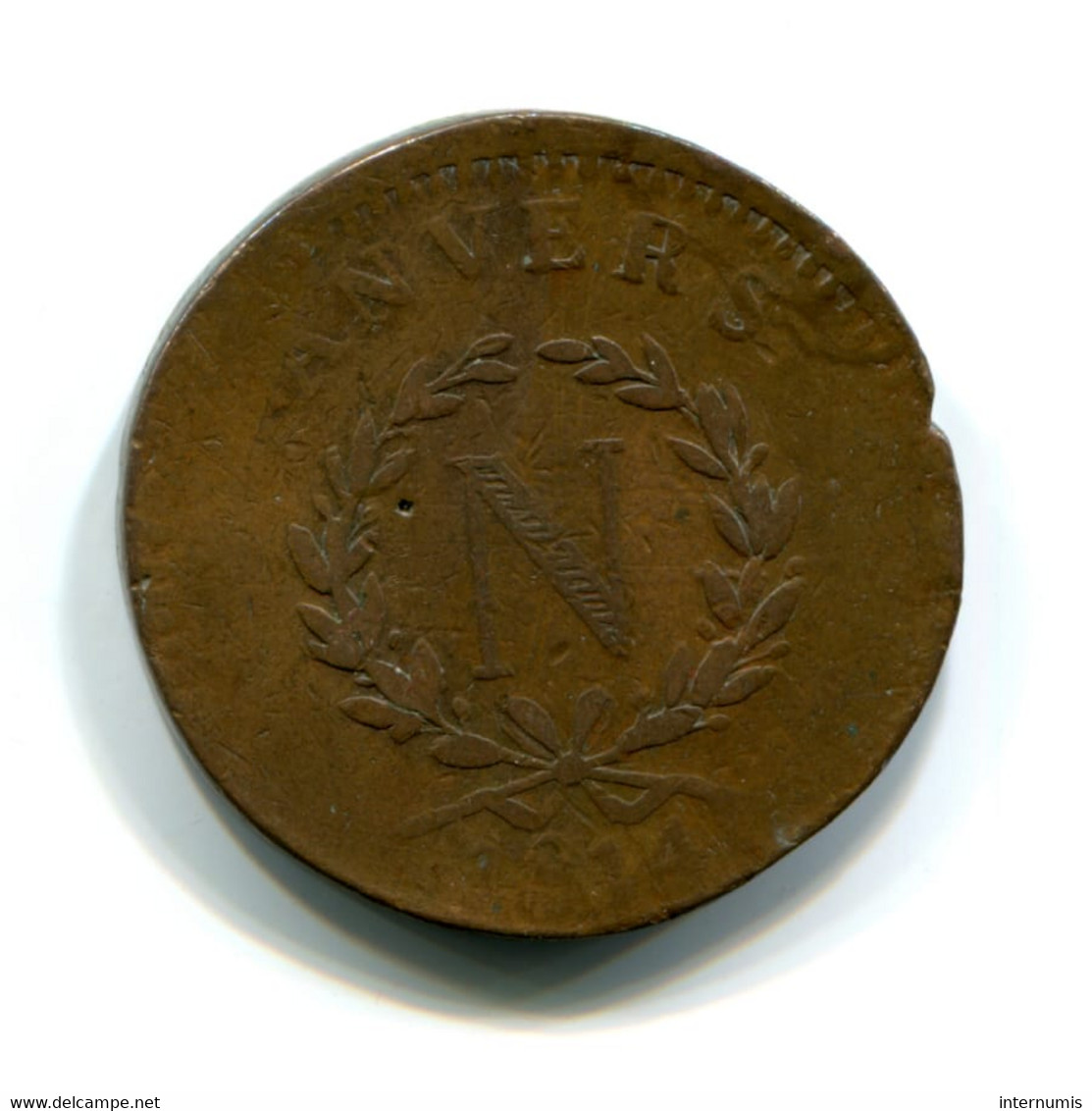 Belgique / Belgium, 10 Centimes, 1814, Siege D'Anvers- Napoléon,Bronze, WOLSCHOT,TB(VF),KM#5,F.130A/2,G.191a,COL.2b - 1814 Siege Of Antwerp