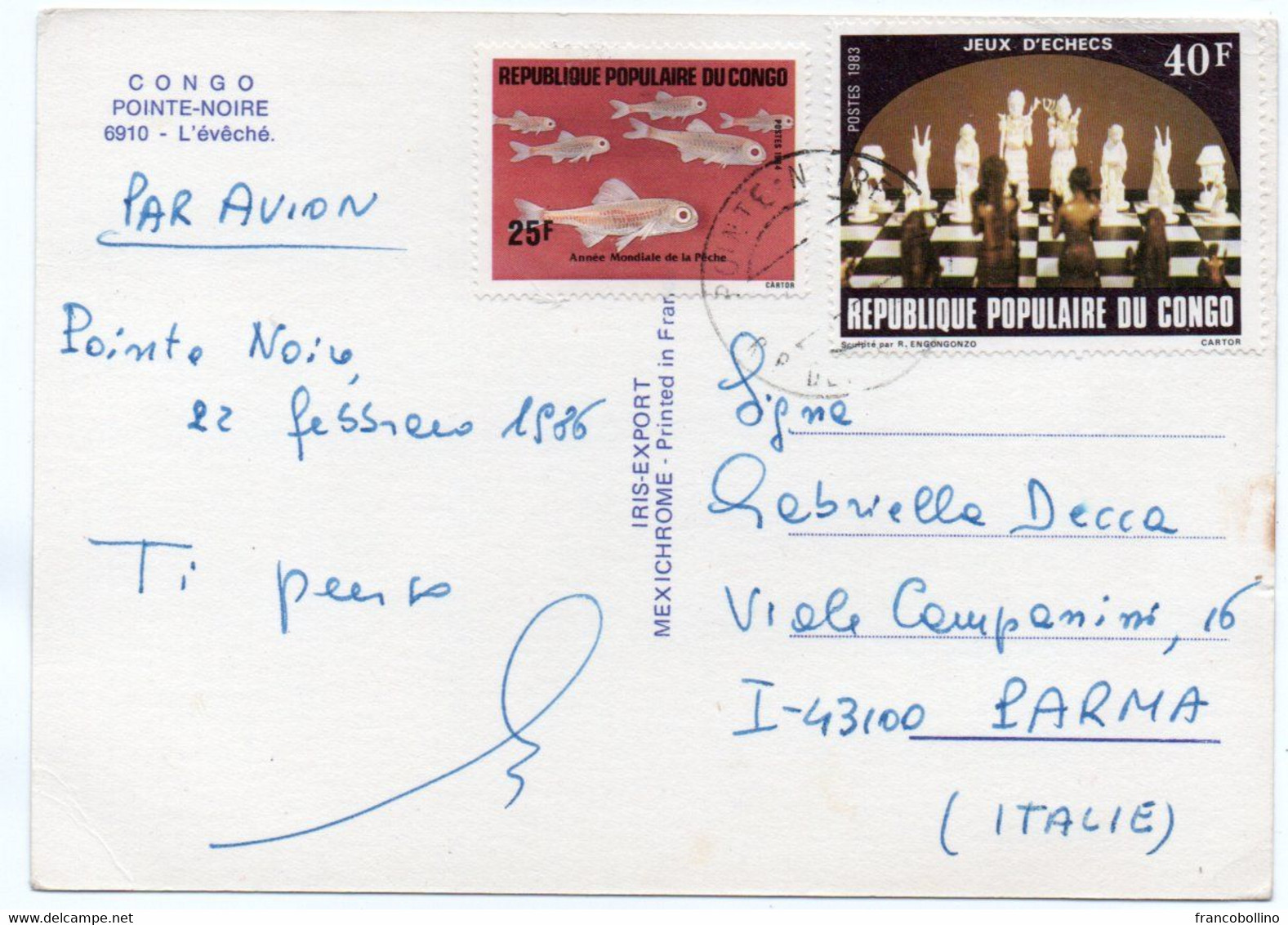 CONGO - POINTE-NOIRE L'EVECHE / THEMATIC STAMPS-FISHING / CHESS - Pointe-Noire