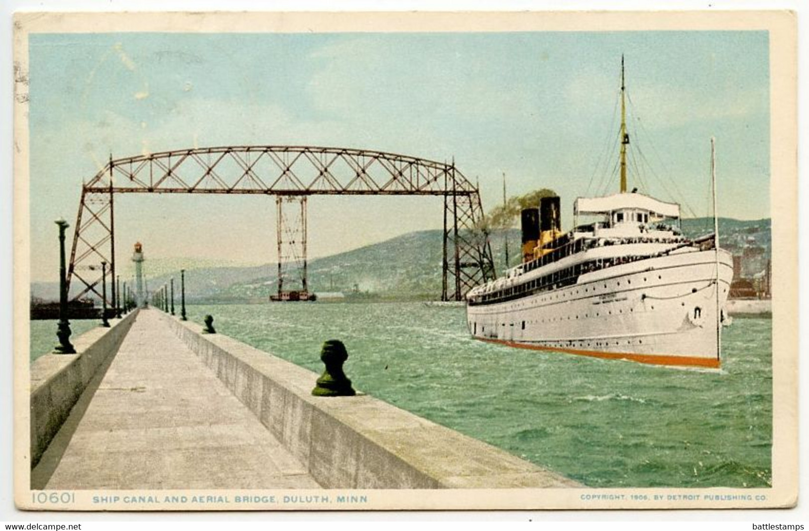 United States 1911 Postcard Duluth, Minnesota - Ship Canal & Aerial Bridge; Duluth & Minneapolis RPO Postmark - Duluth