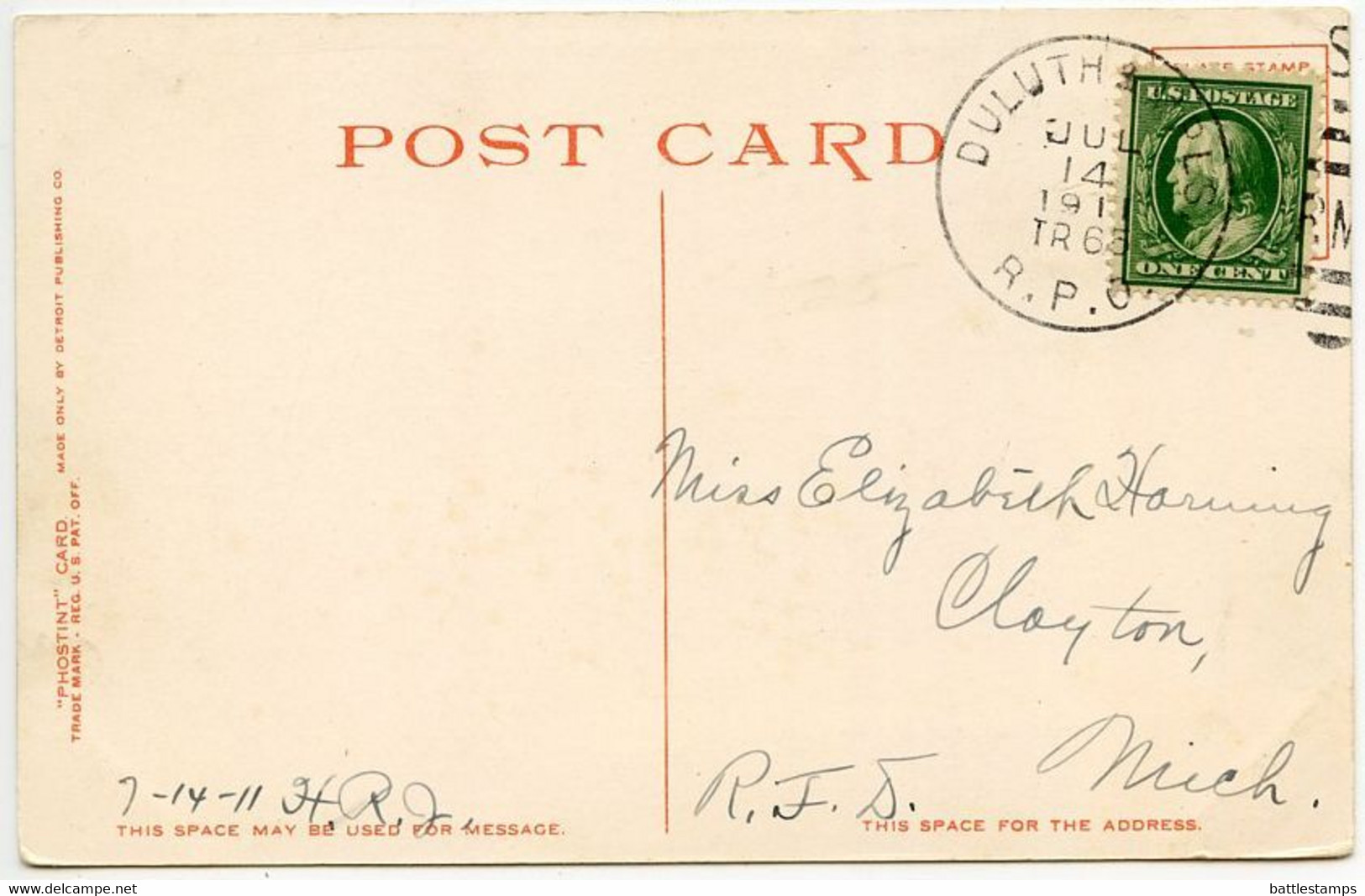 United States 1911 Postcard Duluth, Minnesota - Ship Canal & Aerial Bridge; Duluth & Minneapolis RPO Postmark - Duluth