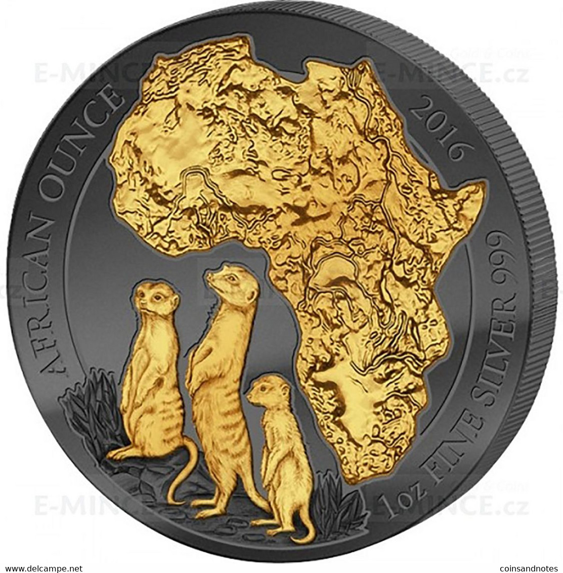 Rwanda 2016 - 1 Tr.Oz Silver “Meerkat” - Black Ruthenium & 24 CT Gold Plated - COA - Rwanda