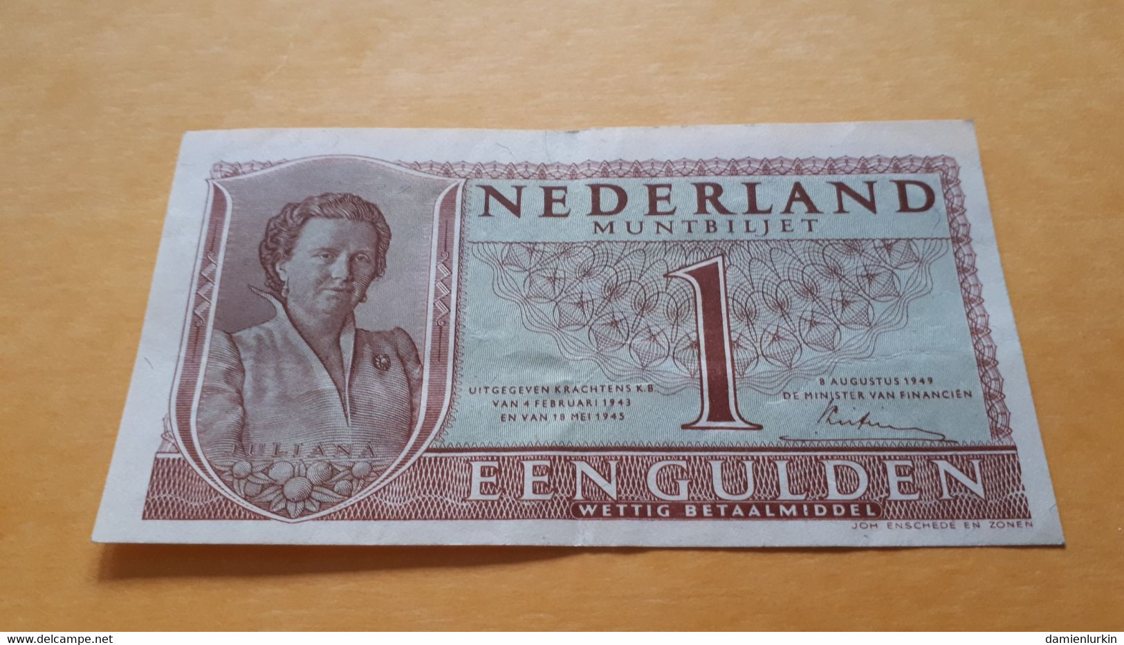 PAYS-BAS NEDERLAND MUNTBILJET 1 GULDEN 1943-1945 SERIE 1949 P-72a.1 - 1  Florín Holandés (gulden)