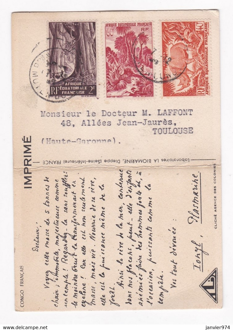 CPA 1949, Congo Français , Elephant  , Pour Toulouse. - Congo Francese