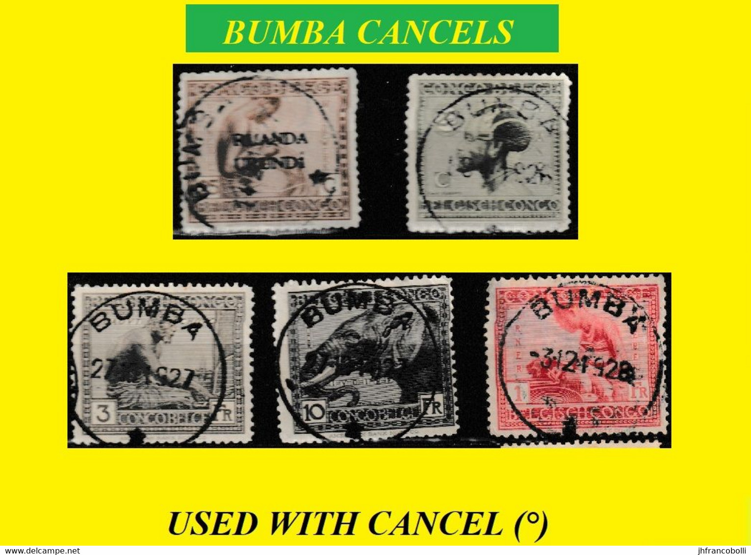 1923 (°) BUMBA  BELGIAN CONGO  CANCEL STUDY [1] VLOORS COB 115+117+128+110+109 FIVE ROUND CANCELS - Abarten Und Kuriositäten