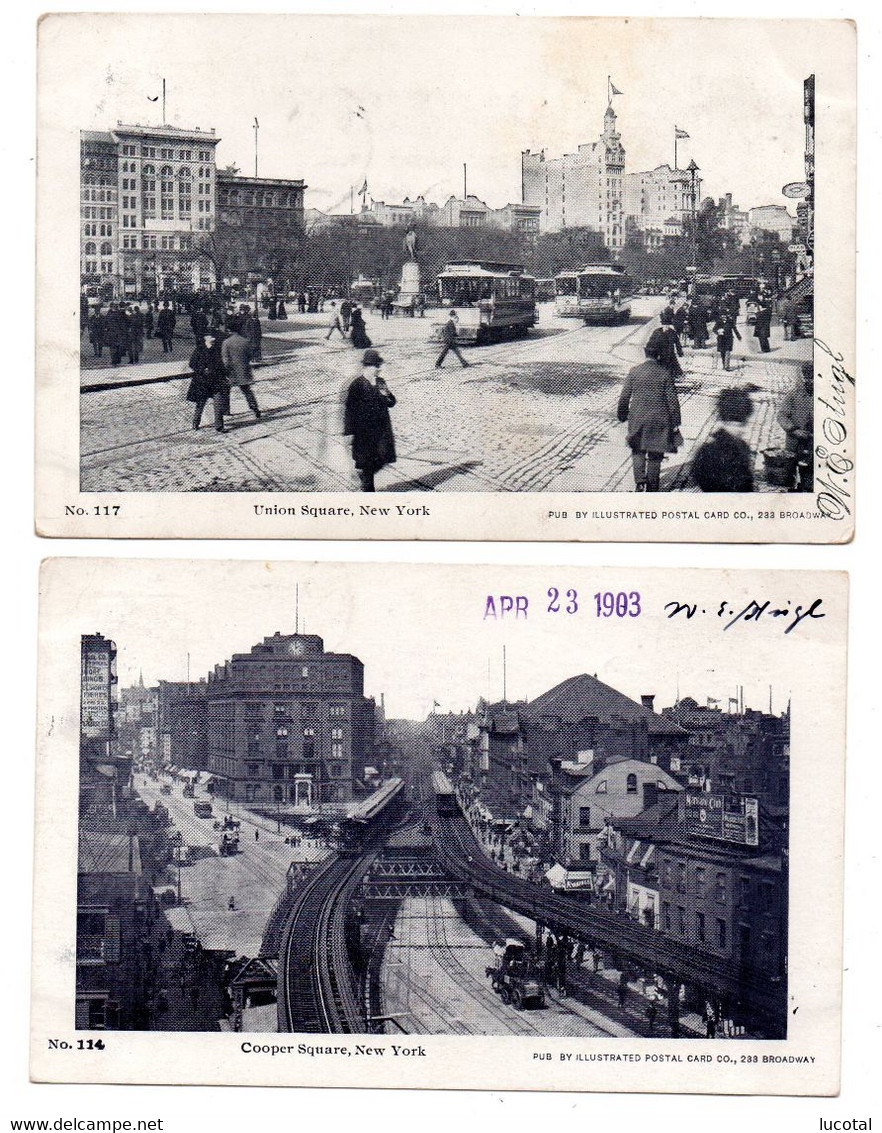 USA - New York - Union Square And Cooper Square - 1903 - 2 Postcards - Union Square