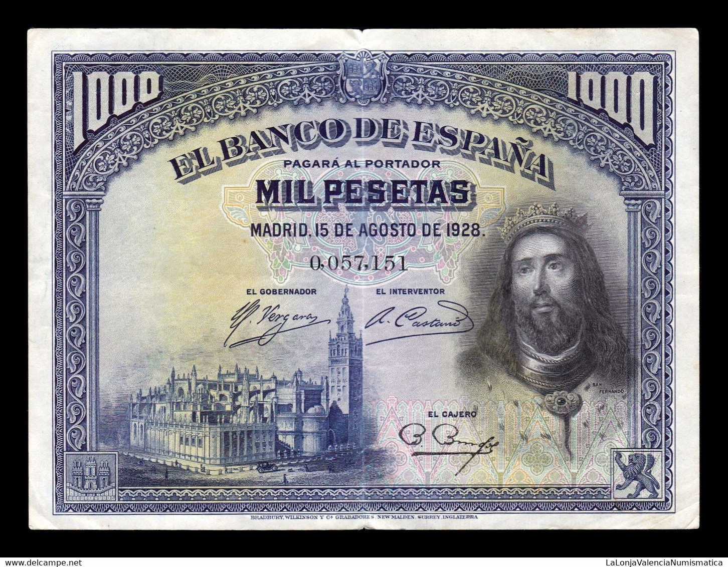 España Spain 1000 Pesetas San Fernando 1928 Pick 78 Low Serial Mbc+ Vf+ - 1000 Peseten