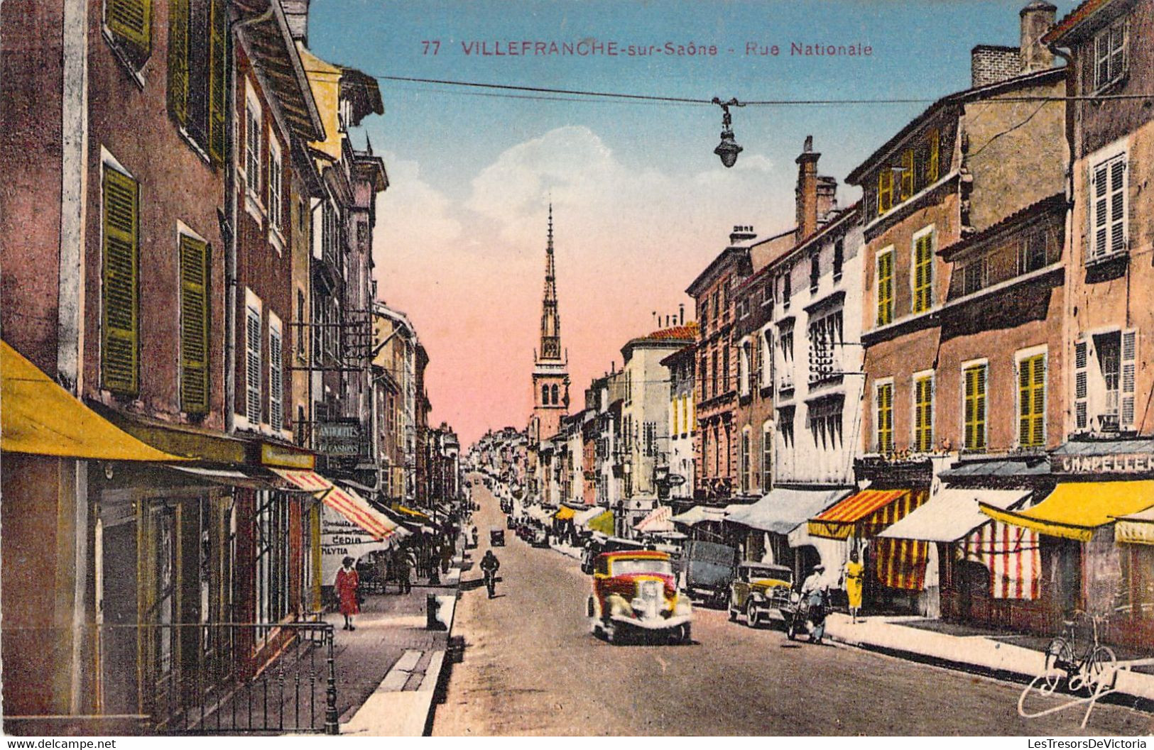 FRANCE - 69 - VILLEFRANCHE SUR SAONE - Rue Nationale - Voiture - Carte Postale Ancienne - Villefranche-sur-Saone