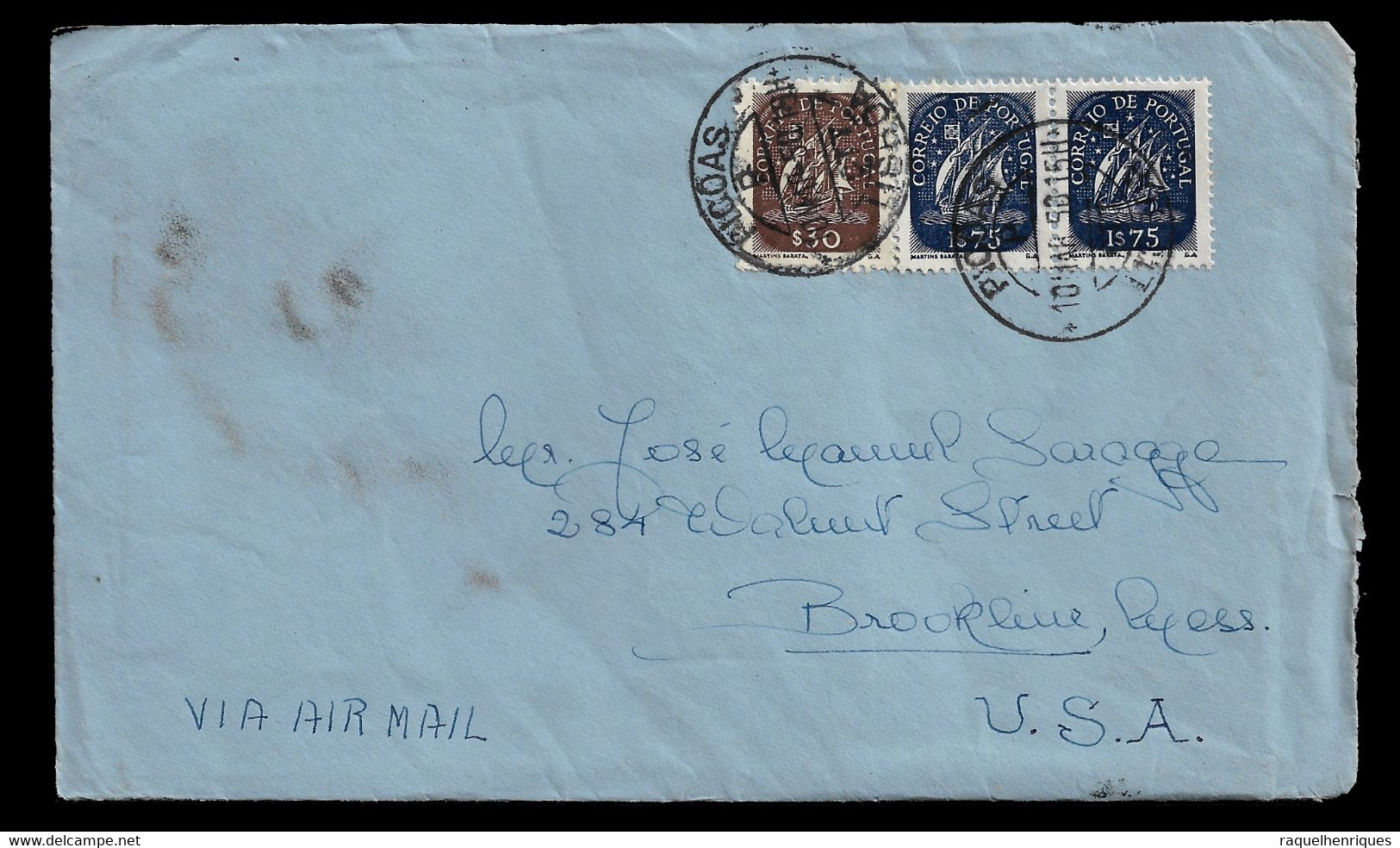 PORTUGAL AIRMAL COVER - 1950 FROM PORTUGAL TO UNITED STATES - CARIMBO LISBOA (PLB#03-07) - Brieven En Documenten