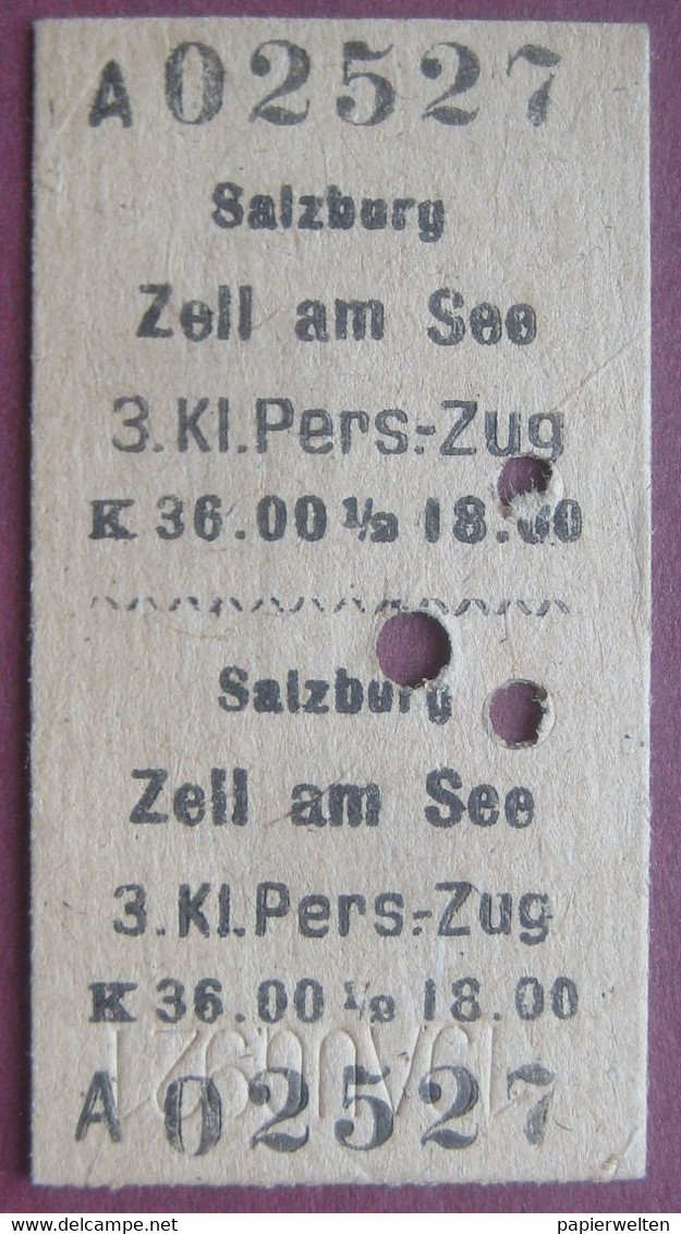 Fahrschein / Fahrkarte Für  Personenzug 3. Klasse Von Salzburg Nach Zell Am See 1921 - Europe