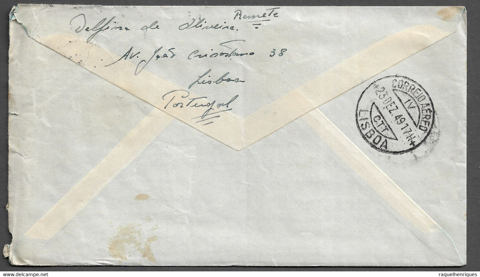 PORTUGAL AIRMAL COVER - 1949 FROM PORTUGAL TO UNITED STATES - CARIMBO LISBOA (PLB#03-09) - Brieven En Documenten