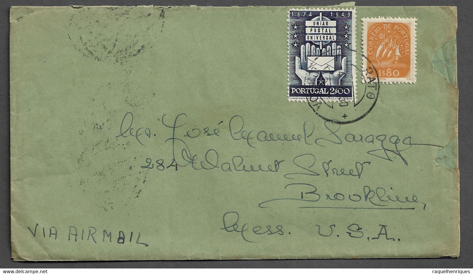 PORTUGAL AIRMAL COVER - 1949 FROM PORTUGAL TO UNITED STATES - CARIMBO LISBOA (PLB#03-10) - Lettres & Documents