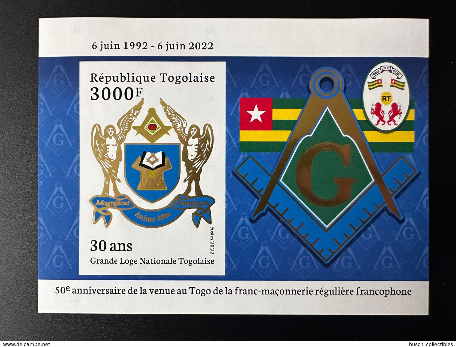 Togo 2022 IMPERF ND S/S Bloc Gold Doré Mi. ? 50 Ans Grande Loge Régulière Franc-maçons Freimaurer Freemasonry Masonic - Togo (1960-...)