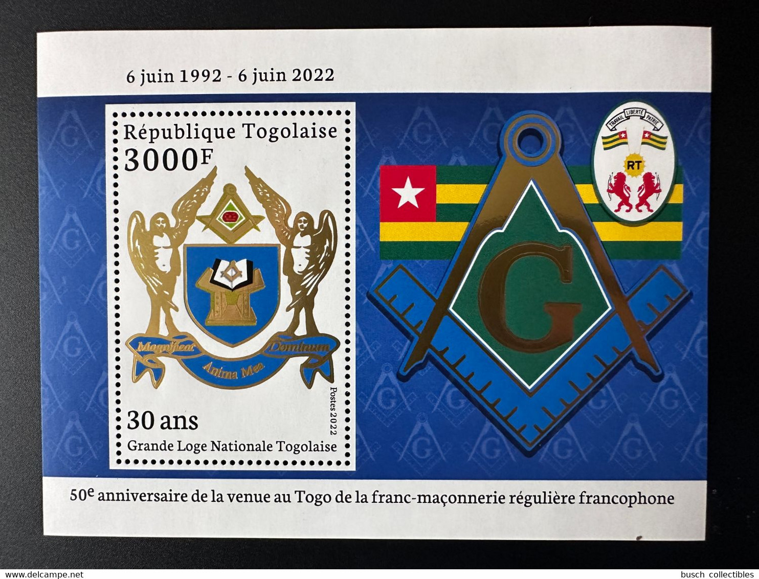 Togo 2022 S/S Bloc Gold Doré Mi. ? 50 Ans Grande Loge Régulière Franc-maçons Freimaurer Freemasonry Masonic - Freimaurerei