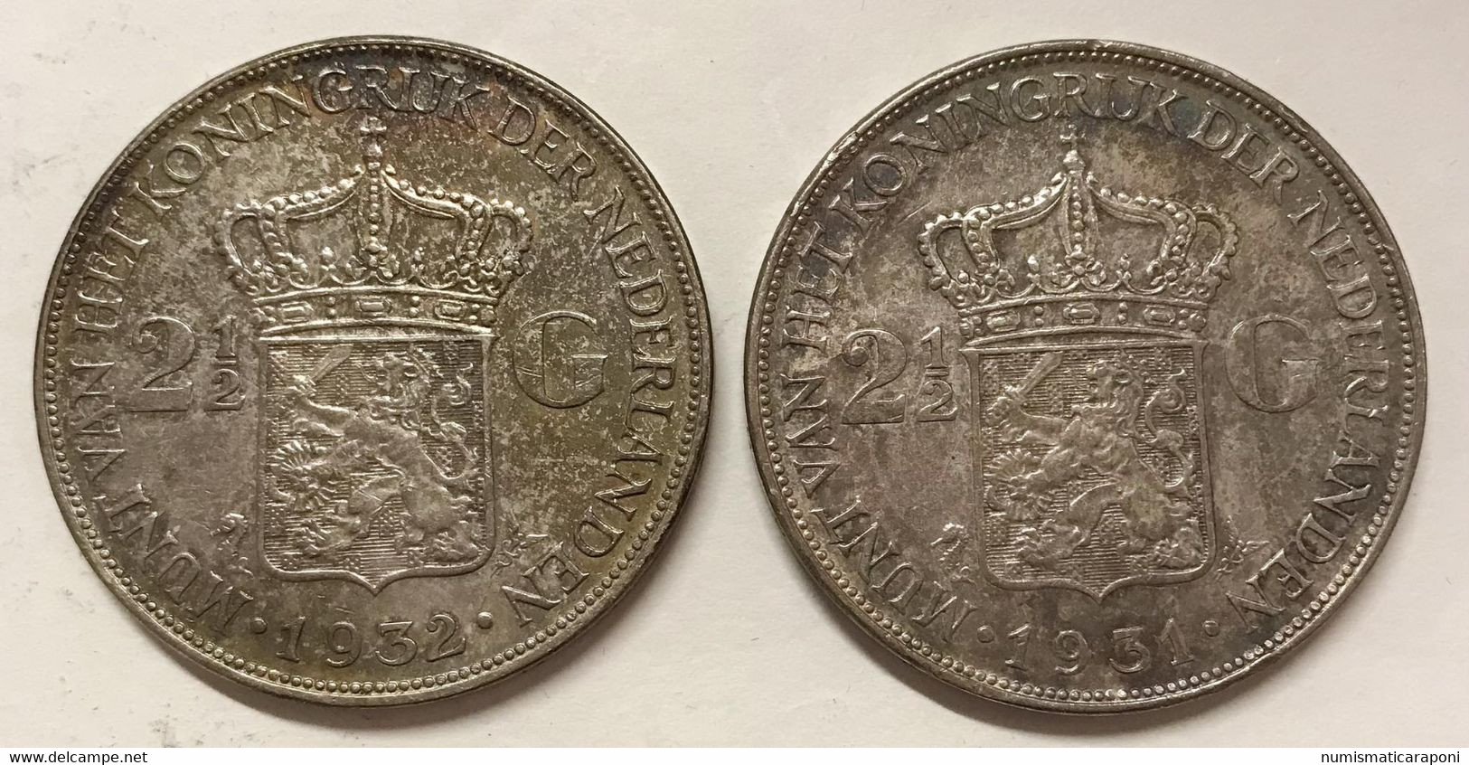 NETHERLAND OLANDA WILHELMINA IIà 2 E 1/2 GULDEN 1931 + 1932  E.544 - 2 1/2 Florín Holandés (Gulden)