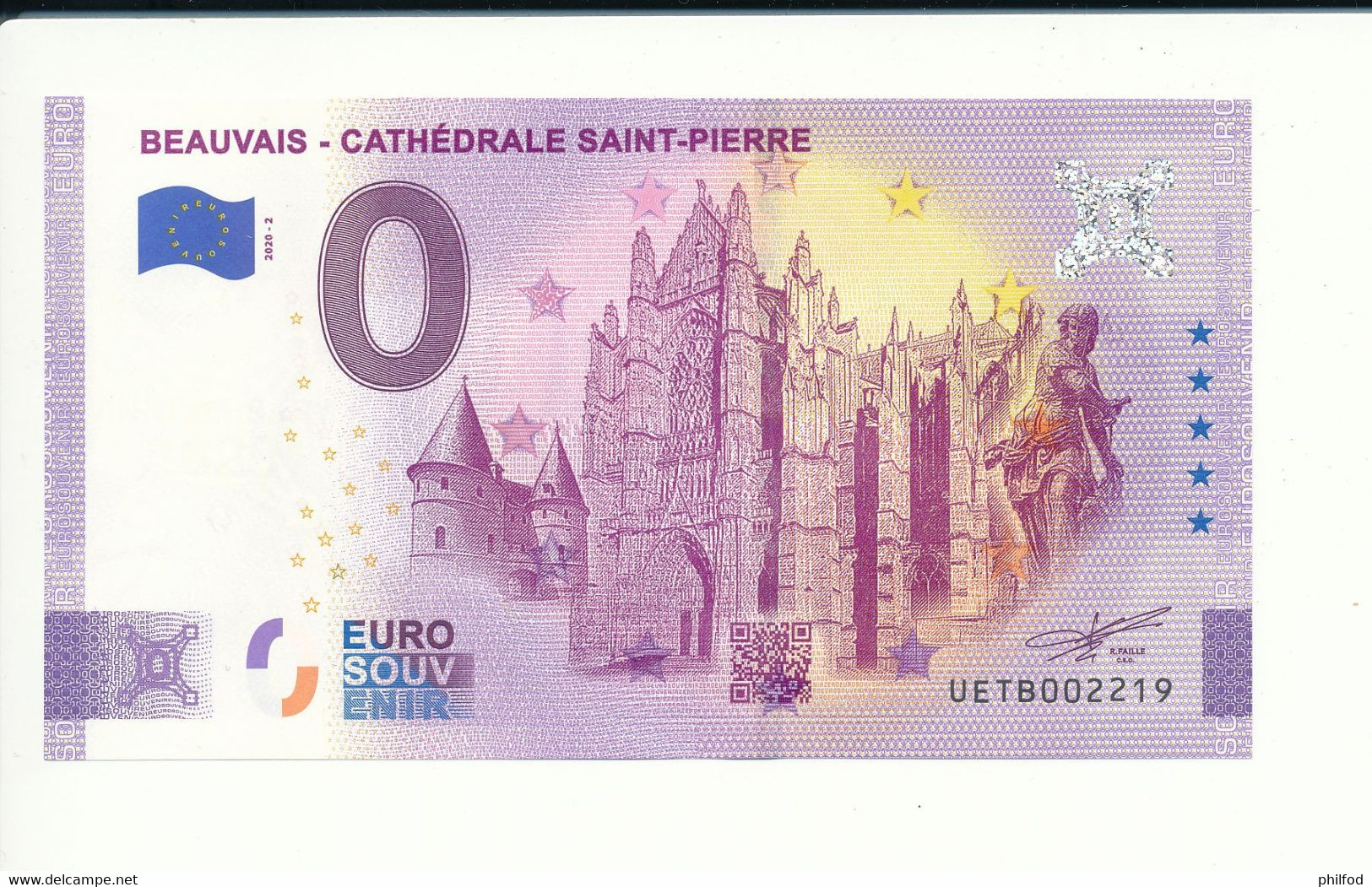 Billet Touristique 0 Euro - BEAUVAIS - CATHÉDRALE SAINT-PIERRE - UETB - 2020-2 - ANNIV - N° 2219 - Autres & Non Classés